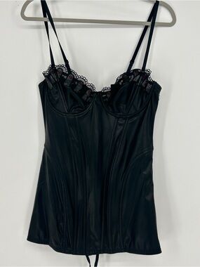 NWT Savage X Fenty XL Black Faux Leather Lace-Up Corset Whimsigoth Witchy Edgy